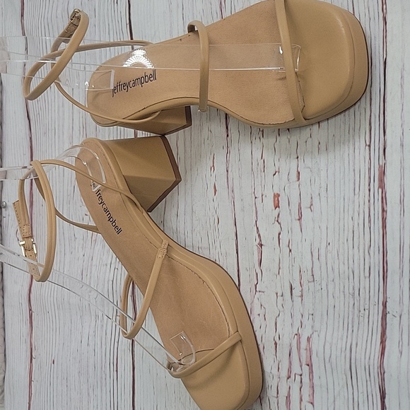 JEFFREY CAMPBELL Tan Strappy Block Heel Platform Sandals Size 8.5 - Picture 5 of 10